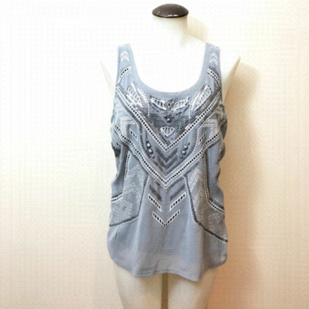 𝅺GREY fashion tank Top with sequins and jewels